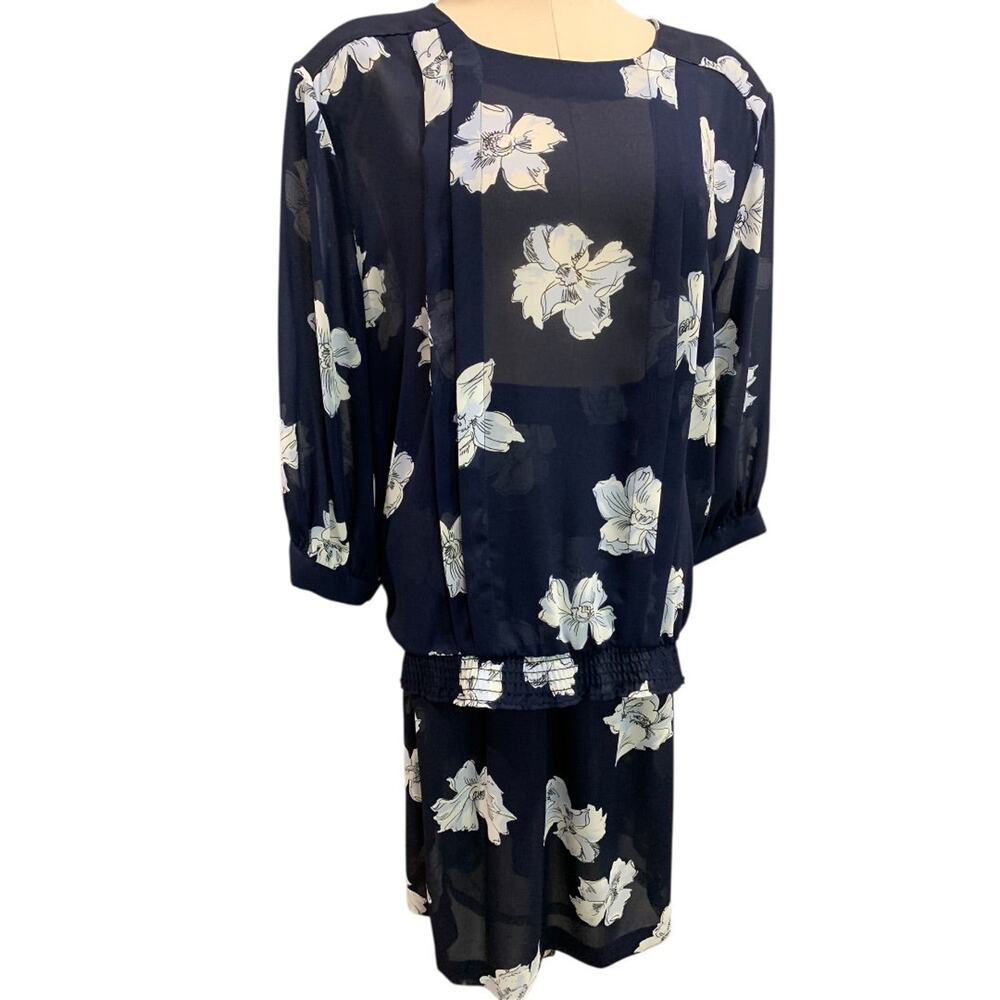Size 20W Ms Russ Womens 1980s Sheer Skirt Shirt Outfit Navy Blue